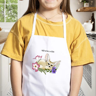 Fennec Fox Pink Purple Flowers Cute Blue Botanical Kids' Apron