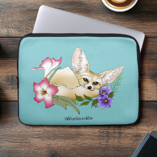 Fennec Fox Pink Purple Flowers Cute Blue Botanical Laptop Sleeve