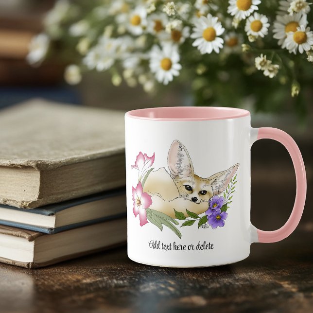 Fennec Fox Pink Purple Flowers Cute Blue Botanical Mug (Creator Uploaded)