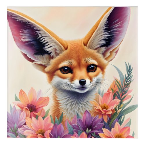 Fennec Fox Portrait  Floral Painting Acrylic Print