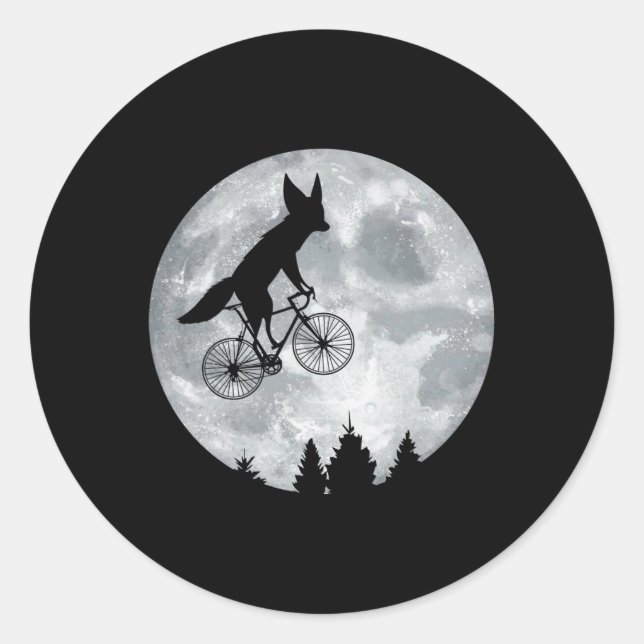 Fennec Fox Riding Moon Bike Halloween Lunar Cyclin Classic Round Sticker (Front)