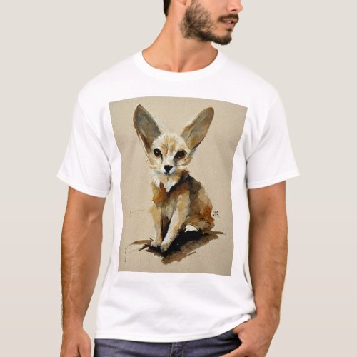 Fennec Fox Watercolor Painting T_Shirt