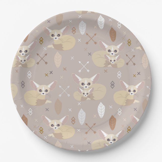 Fennec Foxes Arrows and Feathers Paper Plates (Front)