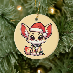 Fennec Merry Christmas Winter Animals Cute Fennecs Ceramic Ornament