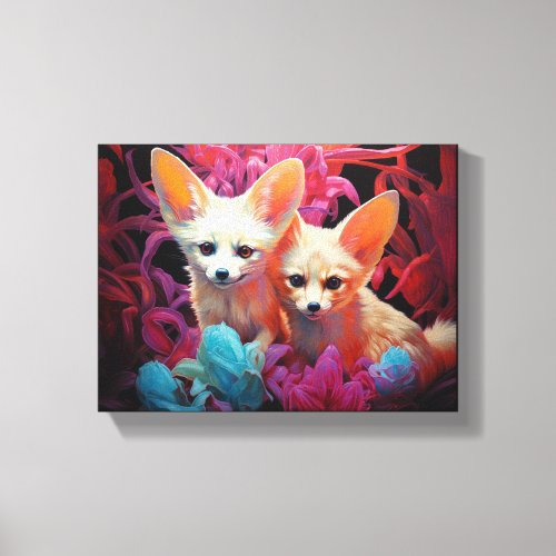 Fennec Siblings in Flower Bed Canvas Print