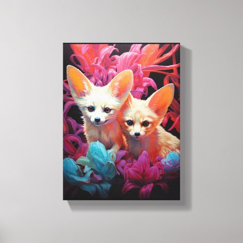 Fennec Siblings in Flower Bed Canvas Print