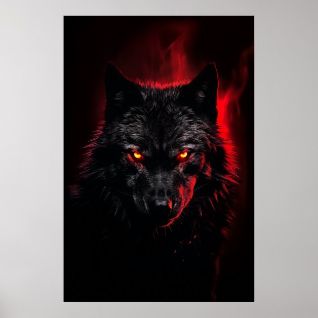 Fenrir - Black Wolf with Red Eyes Poster (Front)