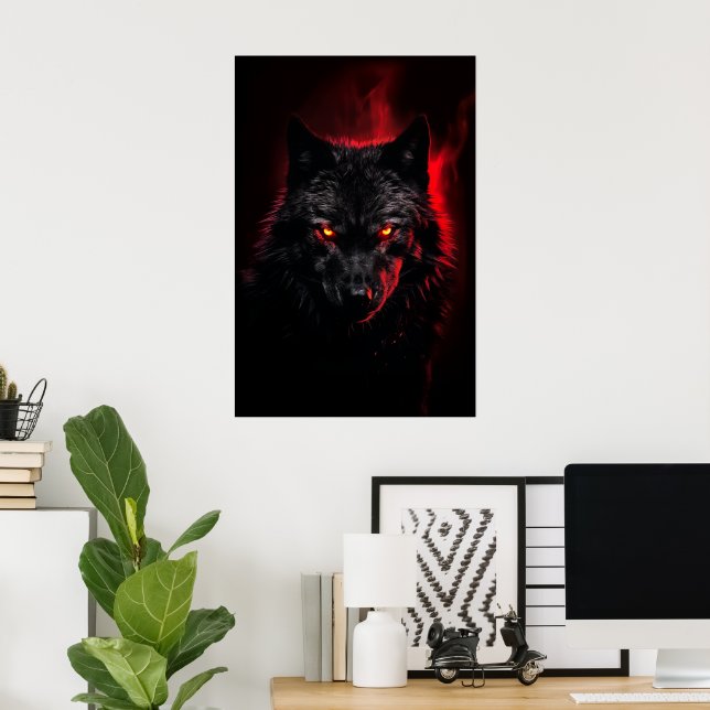 Fenrir - Black Wolf with Red Eyes Poster | Zazzle