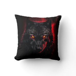 Fenrir - Black Wolf with Red Eyes Throw Pillow