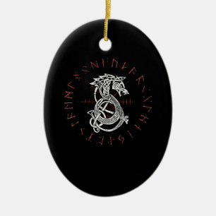 Fenrir Wolf Of Odin Celtic Norse Runes Distressed Ceramic Ornament