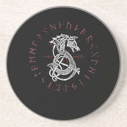 Fenrir Wolf Of Odin Celtic Norse Runes Distressed Coaster