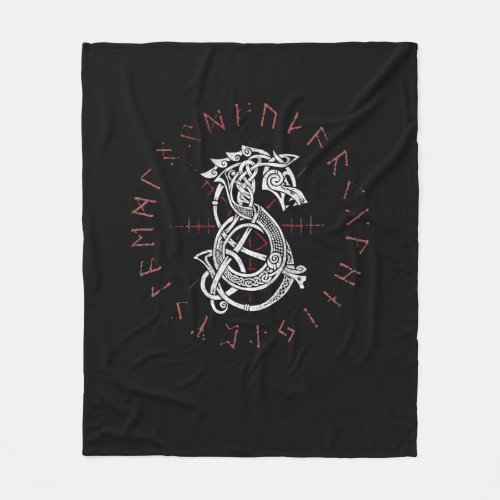 Fenrir Wolf Of Odin Celtic Norse Runes Distressed Fleece Blanket