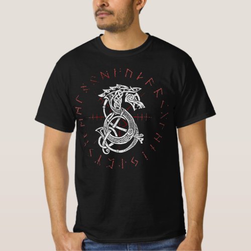 Fenrir Wolf Of Odin Celtic Norse Runes Distressed T_Shirt