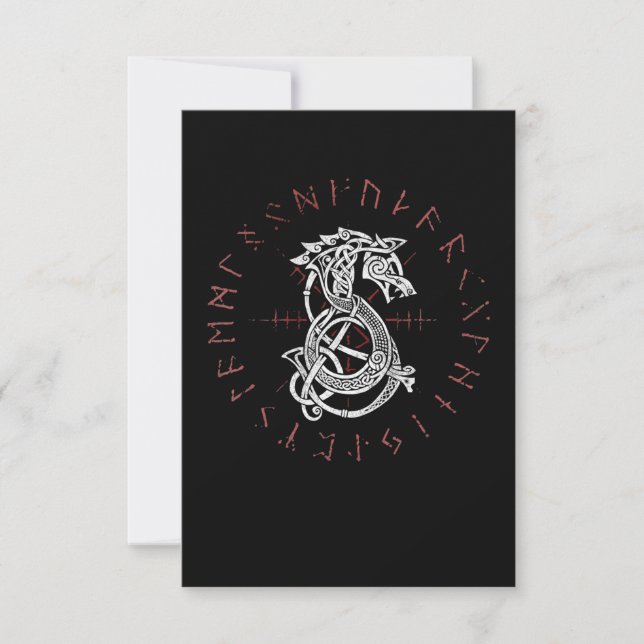 Fenrir Wolf Of Odin Celtic Norse Runes Distressed Thank You Card (Front)
