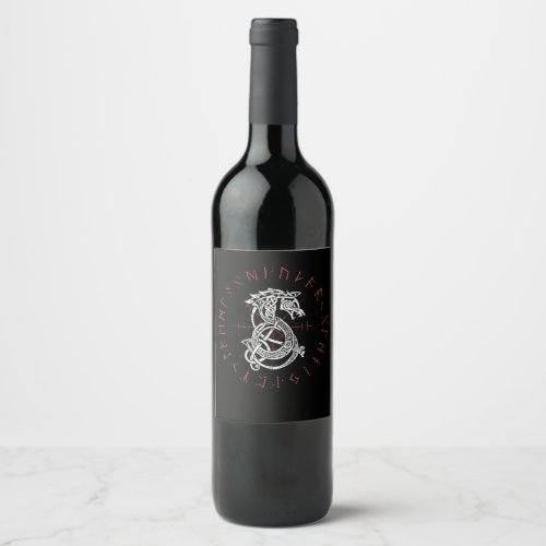 Fenrir Wolf Of Odin Celtic Norse Runes Distressed Wine Label