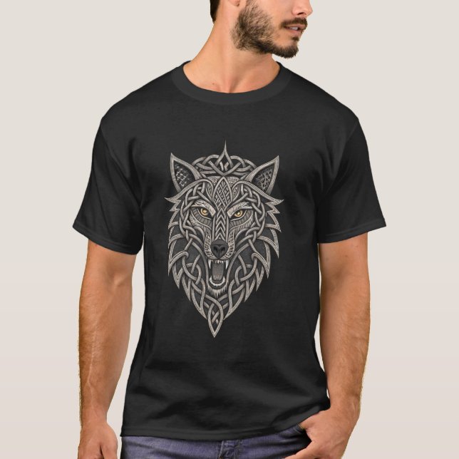 Fenrir Wolf u2013 Norse Knotwork T-Shirt (Front)