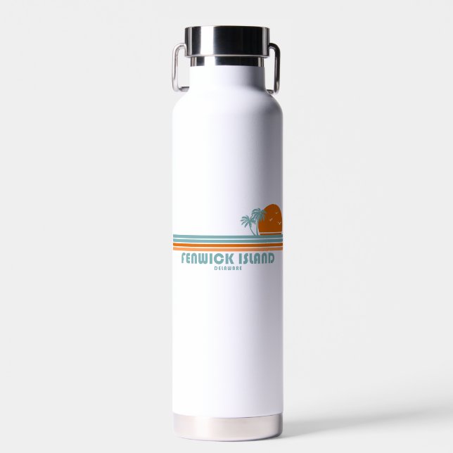 Fenwick Island Delaware Sun Palm Trees Water Bottle (Front)