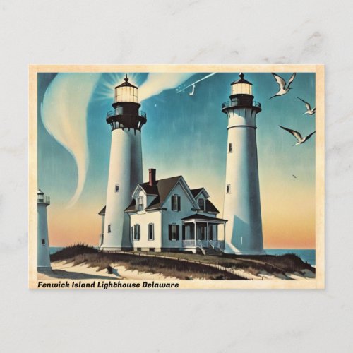 Fenwick Island Lighthouse Delaware Vintage Travel Postcard