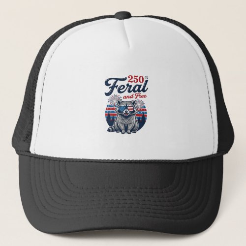Feral 250 and Free Raccoon Patriotic Vector Design Trucker Hat