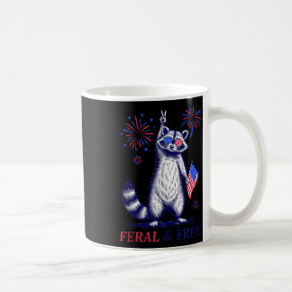 Feral &amp; Free Funny Patriotic Racoon Feral And  Coffee Mug