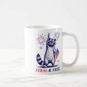 Feral & Free Funny Patriotic Racoon Feral And Coffee Mug