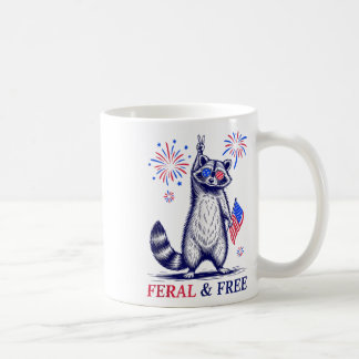 Feral & Free Funny Patriotic Racoon Feral And Coffee Mug