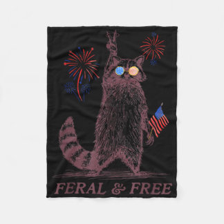 Feral & Free Funny Patriotic Racoon Feral And Fleece Blanket