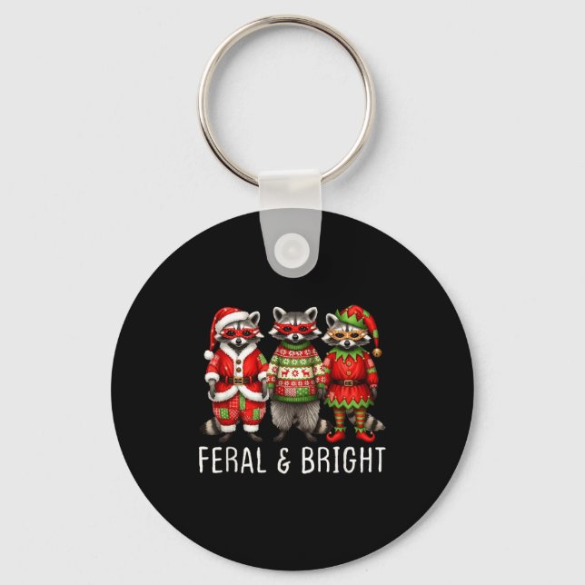 Feral And Bright Raccoon Santa Christmas Holiday T Keychain (Front)