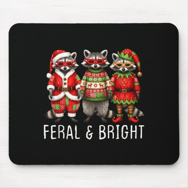 Feral And Bright Raccoon Santa Christmas Holiday T Mouse Pad (Front)