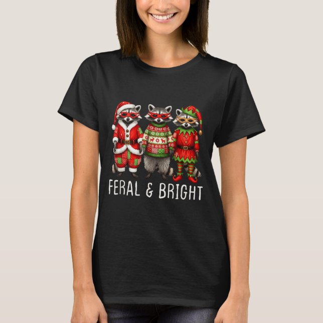 Feral And Bright Raccoon Santa Christmas Holiday T T-Shirt (Front)