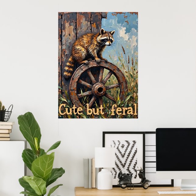 Feral and Fancy: Raccoon on Vintage Wheel Poster (Home Office)
