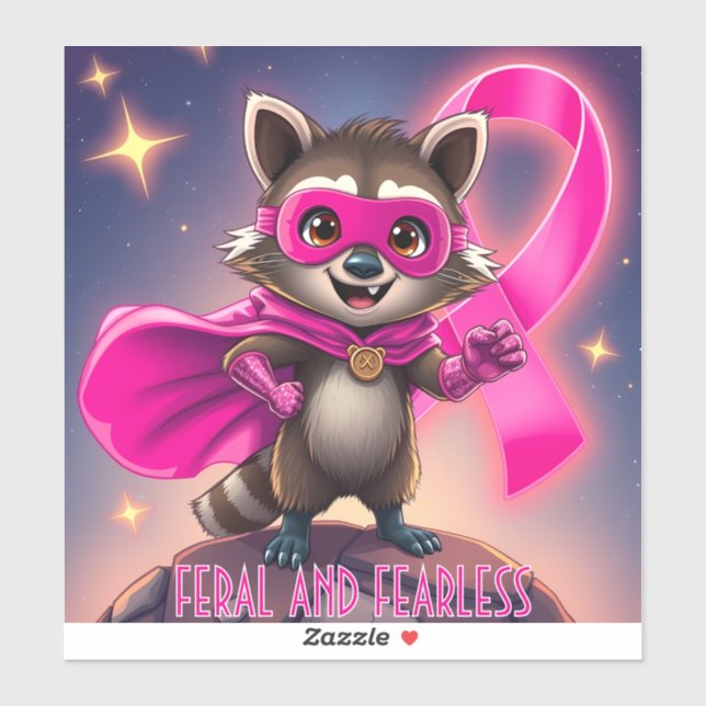Feral and Fearless Raccoon Breast Cancer Awareness Sticker (Sheet)