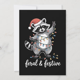 Feral And Festive Christmas Raccoon Santa Hat Invitation
