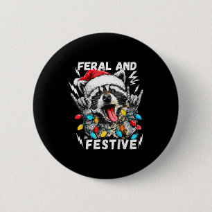 Feral And Festive Funny Christmas Rocker Raccoon S Button