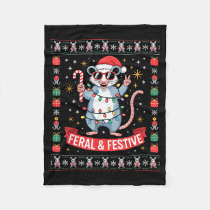 Feral And Festive Ossum Christmas Sweater Fleece Blanket