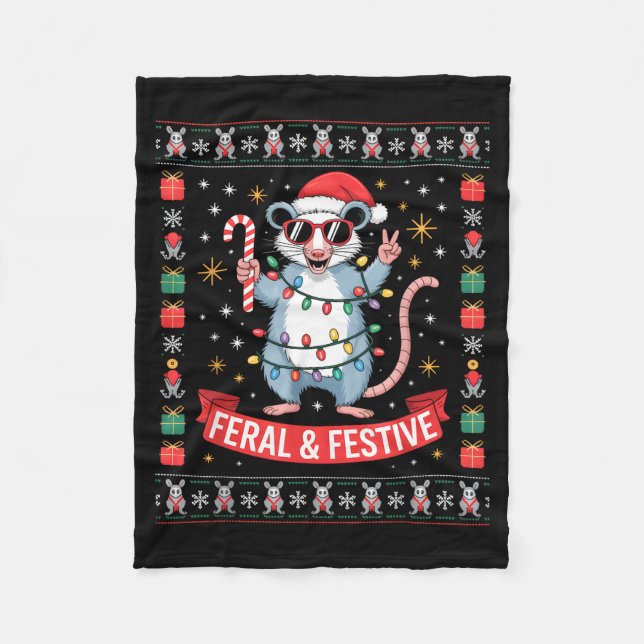 Feral And Festive Ossum Christmas Sweater  Fleece Blanket (Front)