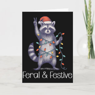 Feral And Festive Raccoon, Funny Christmas Card