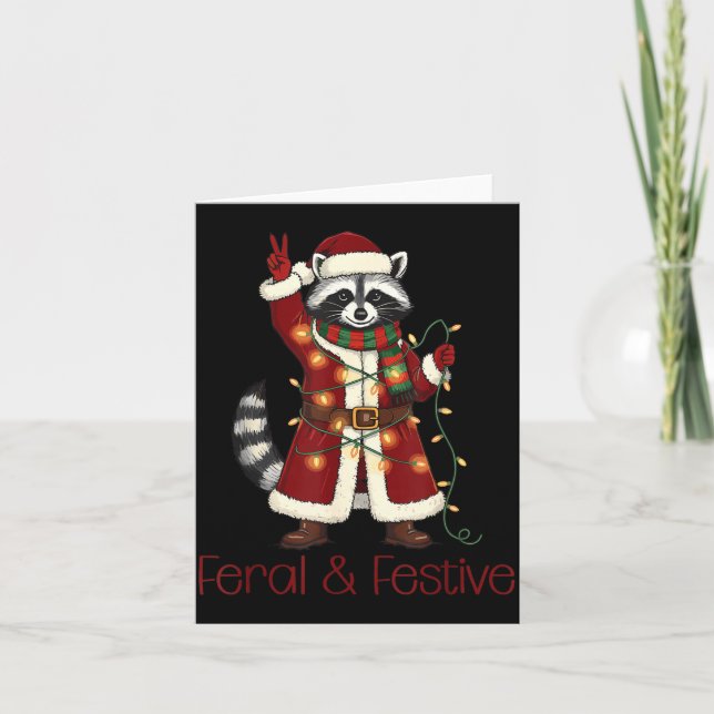 Feral And Festive Raccoon Funny Christmas  Card (Front)
