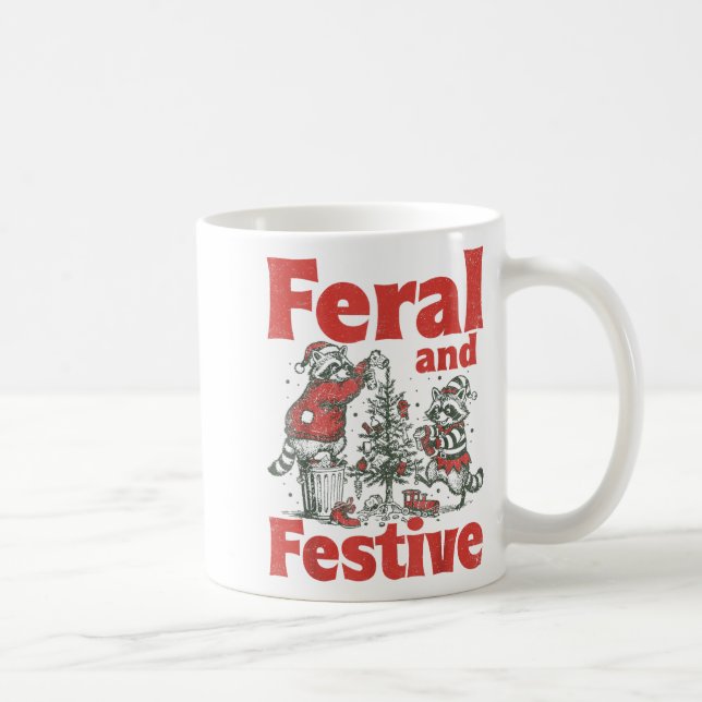 Feral And Festive Raccoon Santa Christmas Holiday  Coffee Mug (Right)