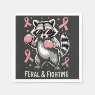 Feral and Fighting Raccoon Breast Cancer Awareness Napkins