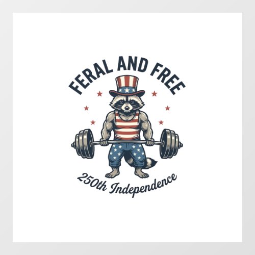Feral and Free Patriotic Raccoon Weightlifting Shi Floor Decals