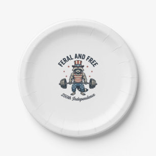 Feral and Free Patriotic Raccoon Weightlifting Shi Paper Plates