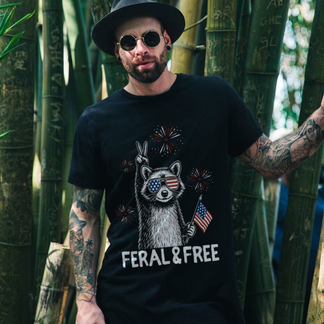 Feral and Free Raccoon American Independence Day T-Shirt (Creator Uploaded)