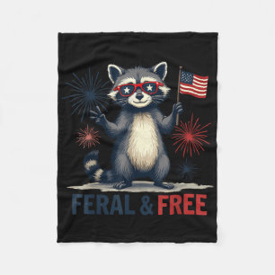 Feral And Free Raccoon Patriotic 4th Of July Feral Fleece Blanket