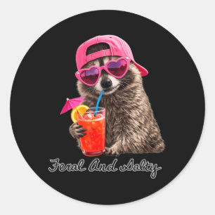 Feral And Salty Funny Meme Feral Raccoon Summer Classic Round Sticker