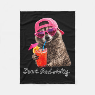 Feral And Salty Funny Meme Feral Raccoon Summer Fleece Blanket