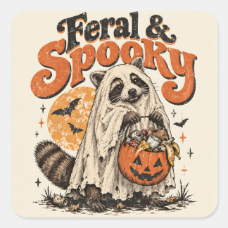 Feral and Spooky Funny Raccoon Ghost Vintage Square Sticker