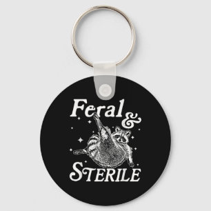 Feral And Sterile, Funny Raccoon Meme Keychain