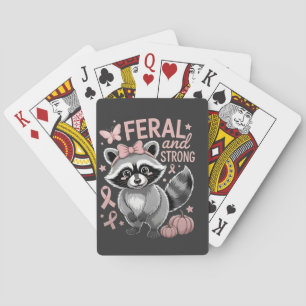 Feral and Strong Breast Cancer Awareness Raccoon Poker Cards