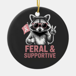 Feral and Supportive Breast cancer awareness   Ceramic Ornament
